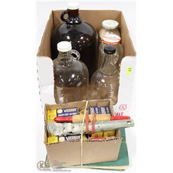 7 VICEROY RUBBER SEALER BOXES, WATKINS COOKBOOK,