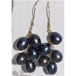 #2-14K YELLOW GOLD  BLUE PEARL CLUSTER EARRINGS