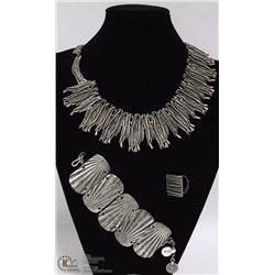 3 PC LARGE TWIG STYLE PEWTER NECKLACE, BRACELET &