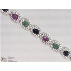 #13-STERLING SILVER GEMSTONE HALO STYLE BRACELET