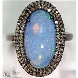 #15-ST SILVER OPAL & DIAMOND VICTORIAN STYLE RING