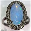 Image 2 : #15-ST SILVER OPAL & DIAMOND VICTORIAN STYLE RING