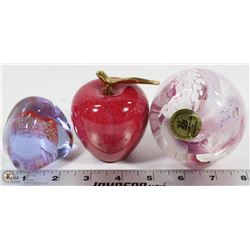ASSORTMENT OF 3 ART GLASS PAPERWEIGHTS