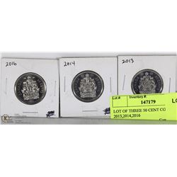 LOT OF THREE 50 CENT COINS 2013,2014,2016