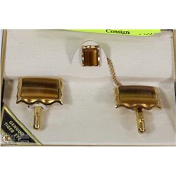 SENATOR SHERMAN GENUINE TIGER EYE GOLD TONE
