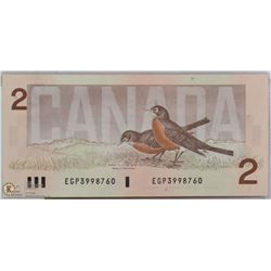 1986 CANADIAN ROBIN UNC $2.00 BANK NOTE