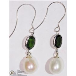 #21-14K WHITE GOLD DIOPSIDE & PEARL DROP EARRINGS