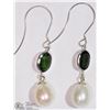 Image 1 : #21-14K WHITE GOLD DIOPSIDE & PEARL DROP EARRINGS