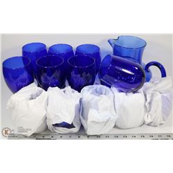 BOX WITH BLUE COLOR PITCHER AND GLASSES