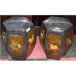PAIR OF CARVED STYLE CERAMIC STOOLS