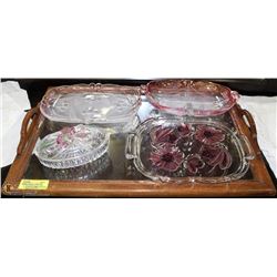 ESTATE TRAY WITH ASST CUT GLASS SERVERS