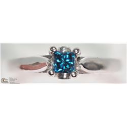 #35-14K WHITE GOLD BLUE AND WHITE DIAMOND RING