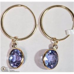 #39-14K Y GOLD TANZANITE & DIAMOND HOOP EARRINGS