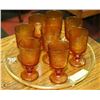 Image 1 : ESTATE GLASS TRAY WITH 8 AMBER GLASS GOBLETS