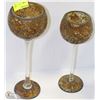 Image 1 : PAIR OF DECORATIVE CRACKLE GLASS CANDLESTICKS