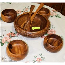 ESTATE WOOD CARVED SALAD BOWL SET