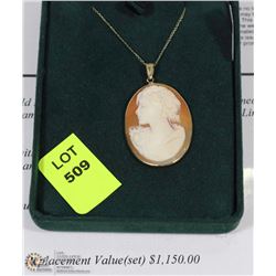 14KT YELLOW GOLD CHAIN AND CAMEO LIKE PENDANT
