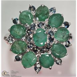 #42-STERLING SILVER EMERALD & SAPPHIRE RING