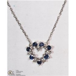 #45-14K W GOLD SAPPHIRE & DIAMOND HEART NECKLACE