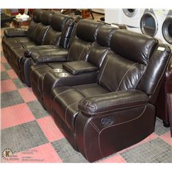 NEW BLACK LEATHERETTE CONSOLE RECLINING LOVE SEAT