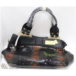 BLACK AND BROWN SNAKE SKIN STYLE BAG W/SHOULDER