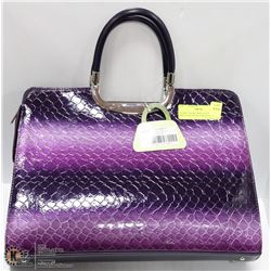 PURPLE SNAKE SKIN STYLE BRIEFCASE STYLE HAND BAG W