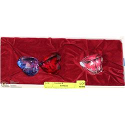 SET OF THREE HEARTS (CLEAR, RED, BLUE) SWAROVSKI