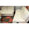 Image 1 : NEW WHITE LEATHERETTE RECLINING SOFA AND LOVE