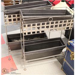2 METAL STAND UP PLANTERS (32"X24"X9") AND 8 EXTRA