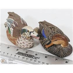 PAIR OF HAND PAINTED DUCKS . CERAMIC & WOOD