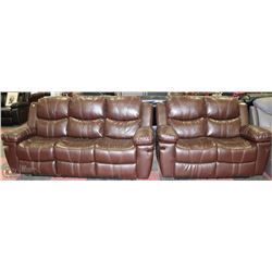 NEW BROWN LEATHERETTE RECLINING LOVE SEAT WITH