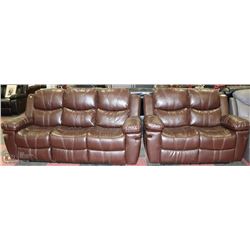 NEW BROWN LEATHERETTE RECLINING LOVE SEAT WITH