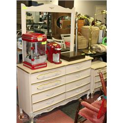 VINTAGE 8 DRAWER DRESSER WITH MIRROR, MATCHING