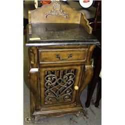 ANTIQUE WOOD WINE CABINET MARBLE TOP
