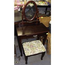 CHERRY WOOD TONE VANITY WITH STOOL