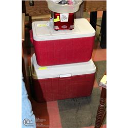 2 RED COLEMAN COOLERS