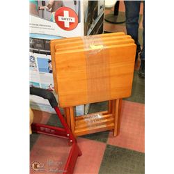 SET OF 4 SOLID WOOD FOLDABLE TV TRAYS
