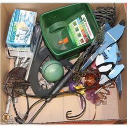 LARGE BOX OF GARDEN DECORATIONS &