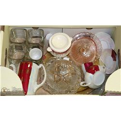 FLAT OF MISC GLASS INCL DEPRESSION GLASS