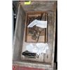 Image 1 : VINTAGE WOOD BOX WITH OLD TOOLS & IRON