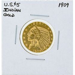 1909 $5 Indian Head Half Eagle Gold Coin