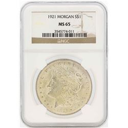 1921 $1 Morgan Silver Dollar Coin NGC MS65