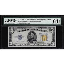 1934A $5 North Africa WWII Emergency Silver Certificate Note PMG CU 64EPQ