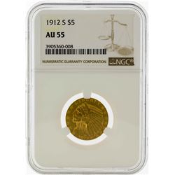 1912 $5 Indian Head Half Eagle Gold Coin NGC AU55