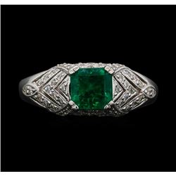 18KT White Gold 1.20ct Emerald and Diamond Ring