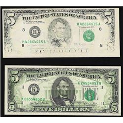 Lot of (2) $5 Federal Reserve ERROR Notes - Insufficient Inking & Full Offset