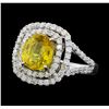 Image 2 : 14KT White Gold 3.32ct Yellow Sapphire and Diamond Ring