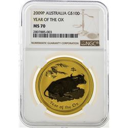 2009P Australia $100 Year of the Ox Gold Coin NGC MS70