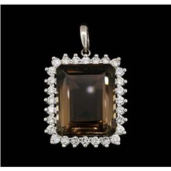 14KT White Gold 38.51ct Smoky Quartz and Diamond Pendant