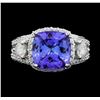 Image 1 : 14KT White Gold 3.57ct Tanzanite and Diamond Ring
